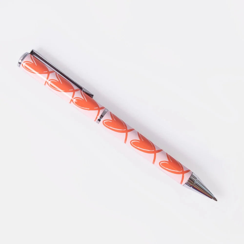 Pink &amp; Orange Looped Hearts Boxed Pen