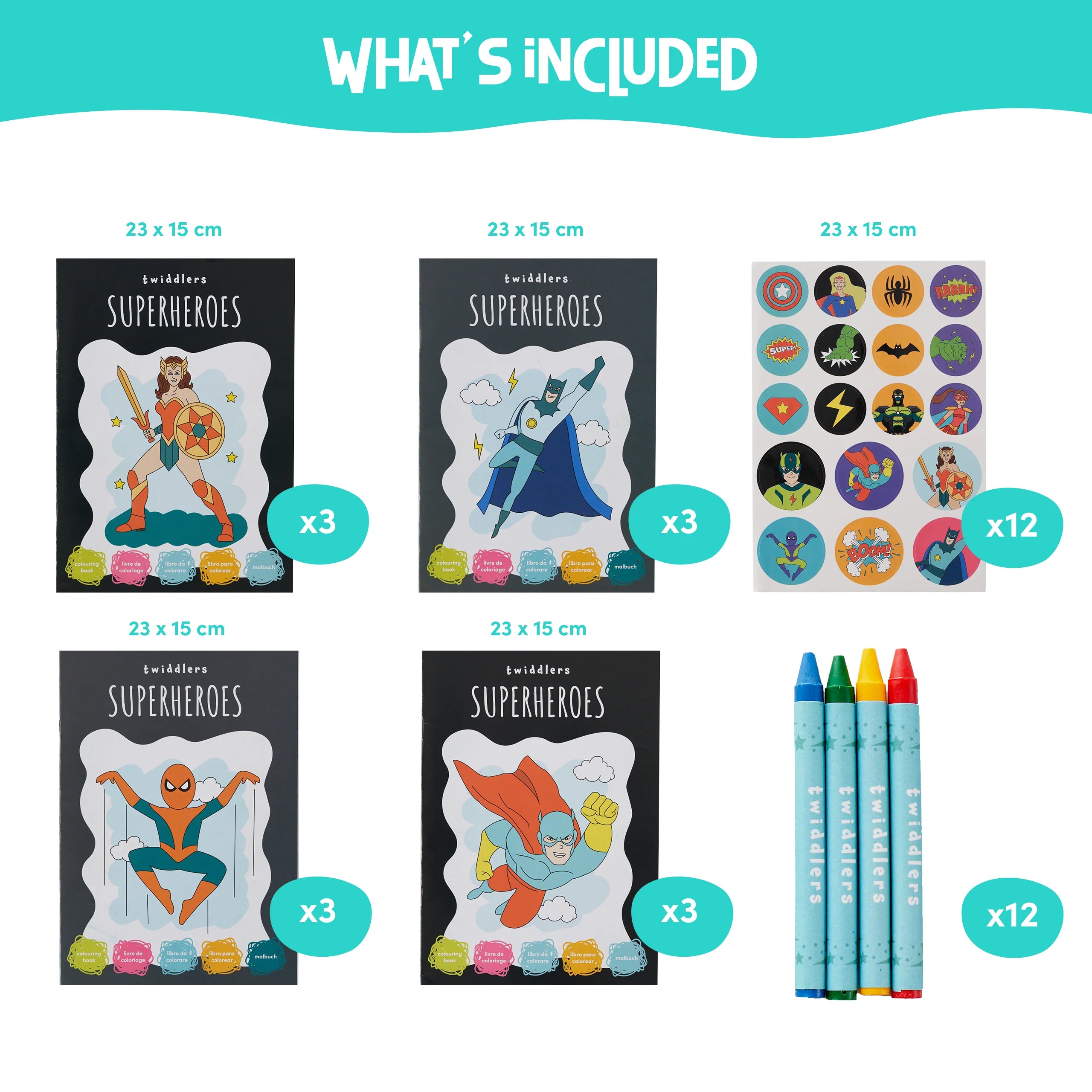 Superhero Colouring Book With Stickers & Crayons  | Bookazine HK