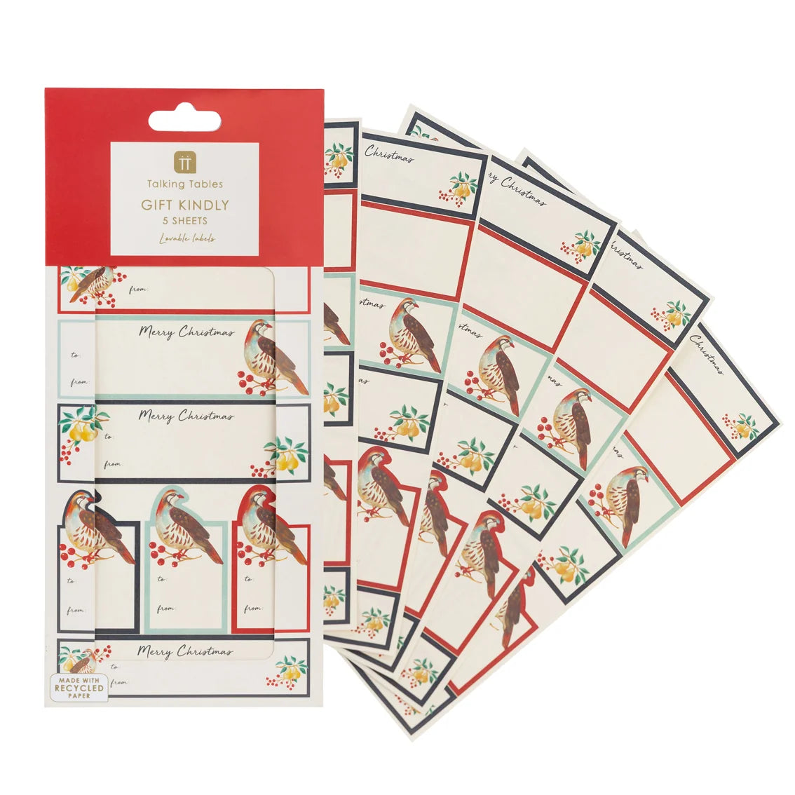 Christmas Partridge &amp; Pear Gift Labels 5 Sheets (40 Stickers)