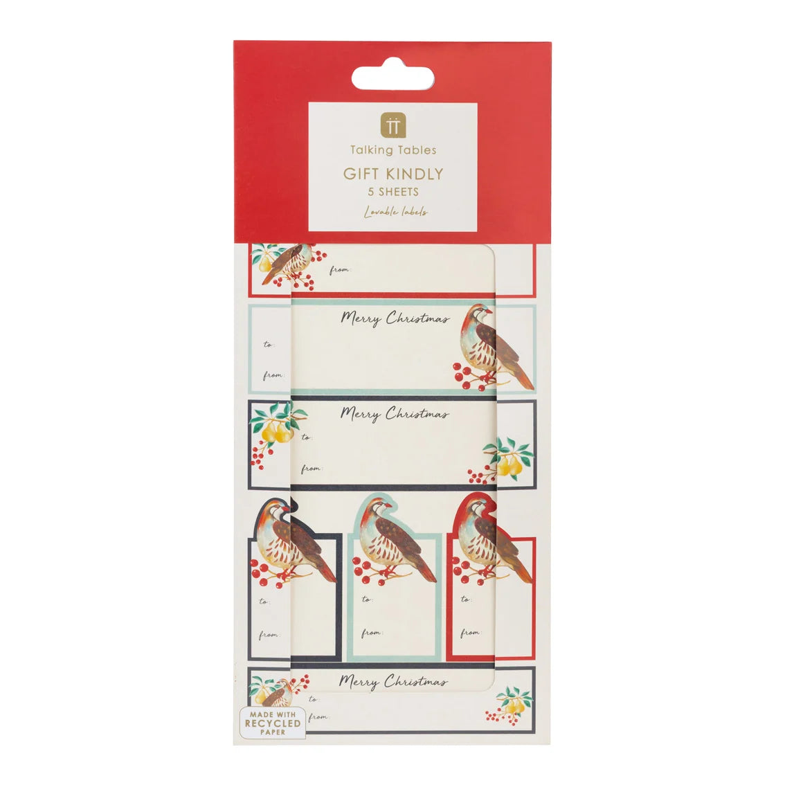 Christmas Partridge &amp; Pear Gift Labels 5 Sheets (40 Stickers)