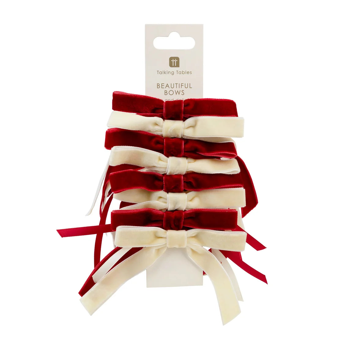 Red &amp; Cream Velvet Bows Pack of 8