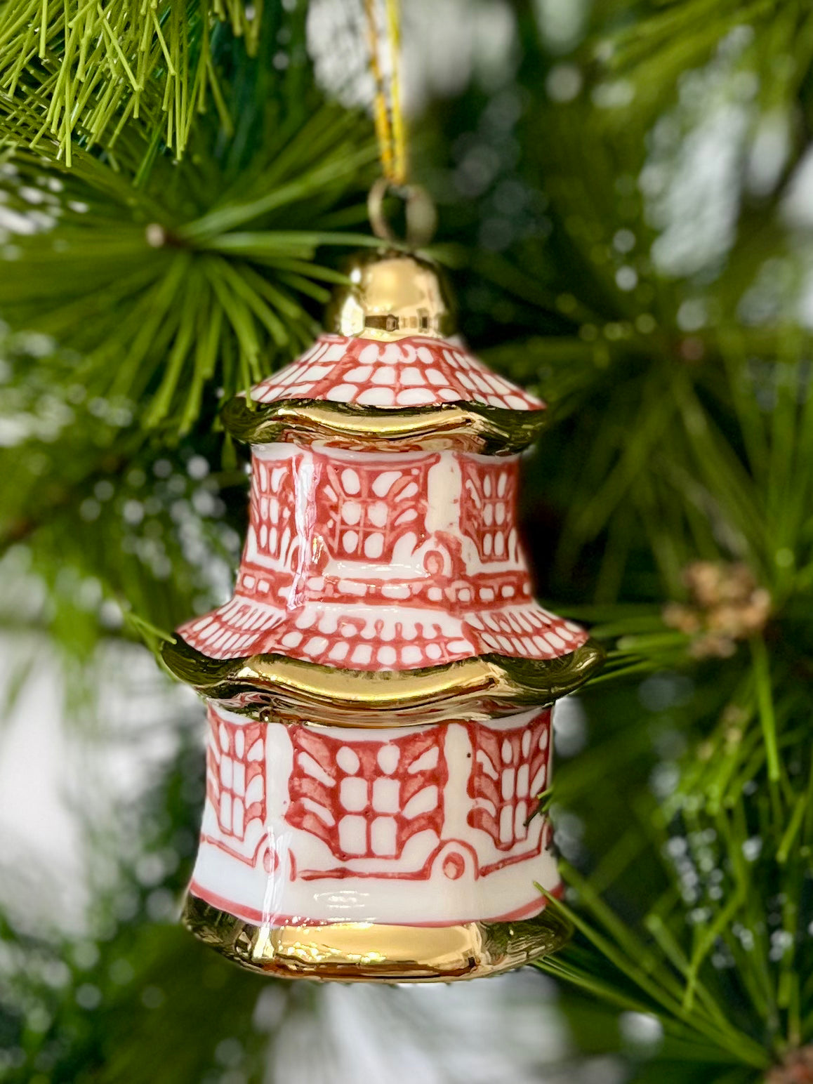 Festive Ornament - Ceramic Red Pagoda