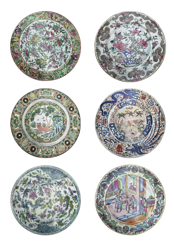 Coloured Antique Chinese Plates Coaster Set Of 6  | Bookazine HK