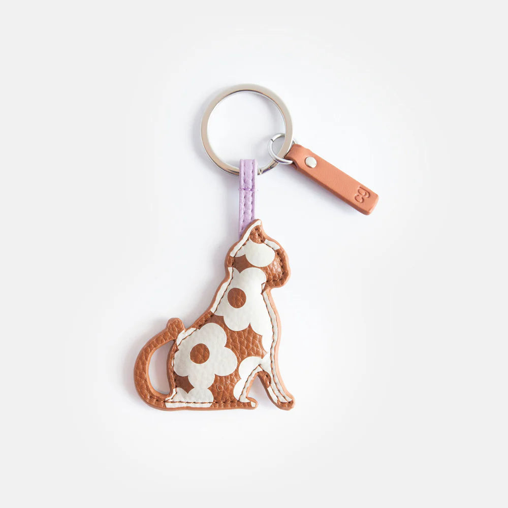 Tan/Cream Floral Cat Keyring | Bookazine HK