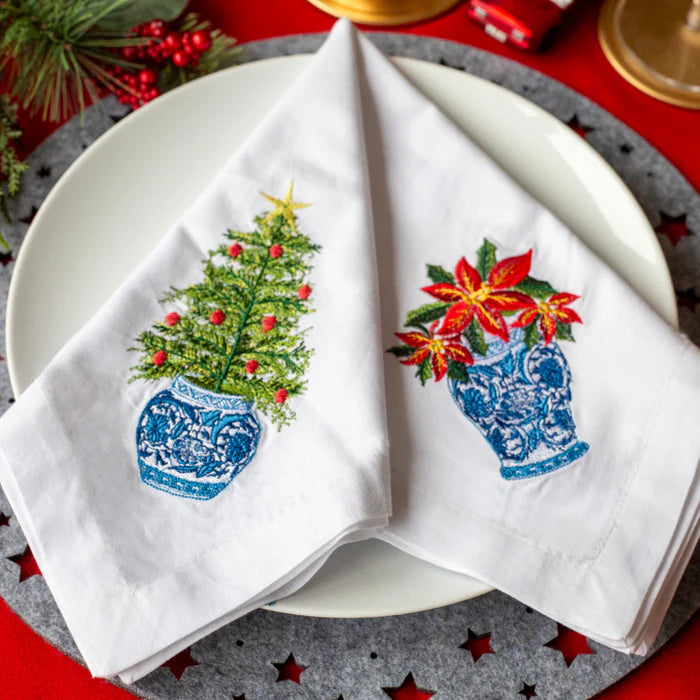 Embroidered Christmas Chinoiserie Napkin 4Pc Set | Bookazine HK