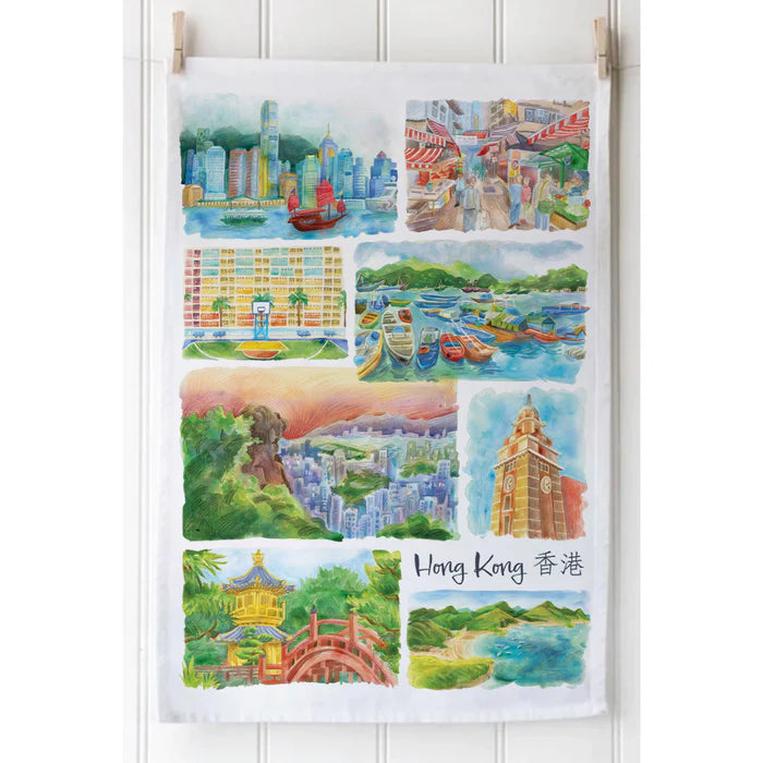 Hong Kong Watercolours Tea Towel | Bookazine HK