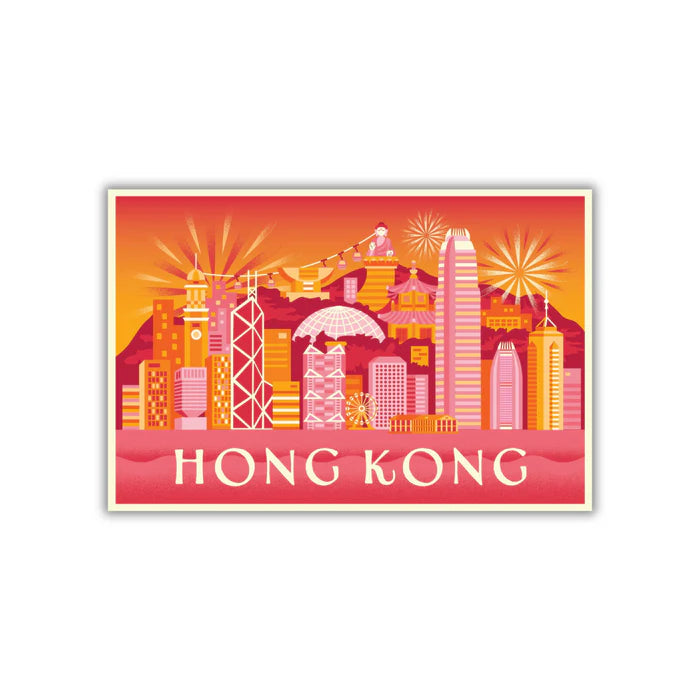Fireworks Skyline Pink & Orange Postcard | Bookazine HK