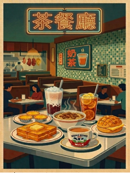 Vintage Poster Style Cha Chaan Teng Ceramic Fridge Magnet | Bookazine HK