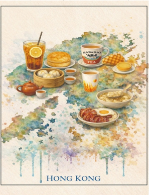 Watercolor Hong Kong Gourmet Map A6 Postcard | Bookazine HK