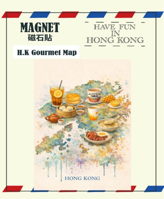 Watercolor Hong Kong Gourmet Map Ceramic Fridge Magnet | Bookazine HK