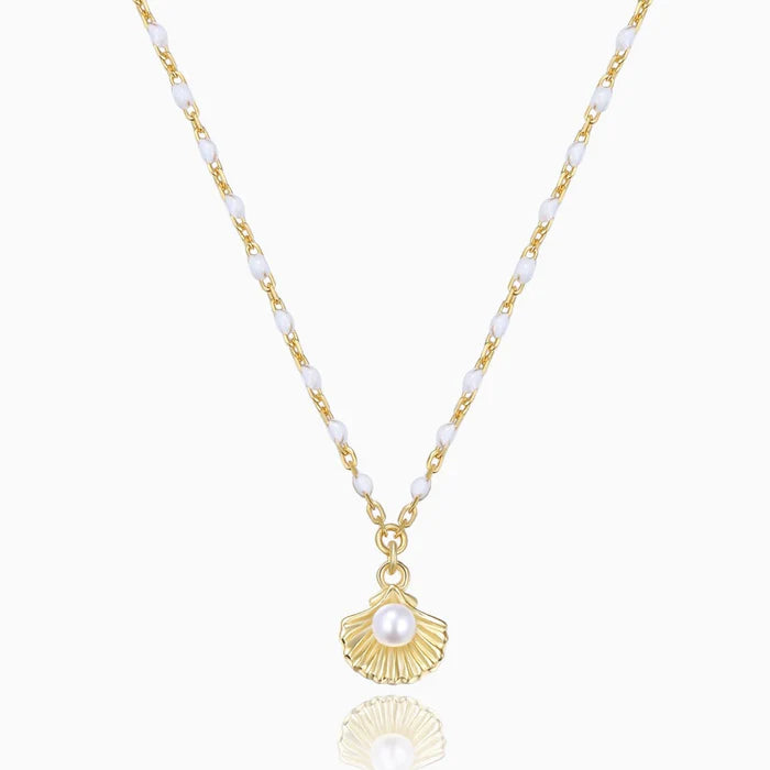 White Enamel Mermaid Pearl Necklace Gold | Bookazine HK