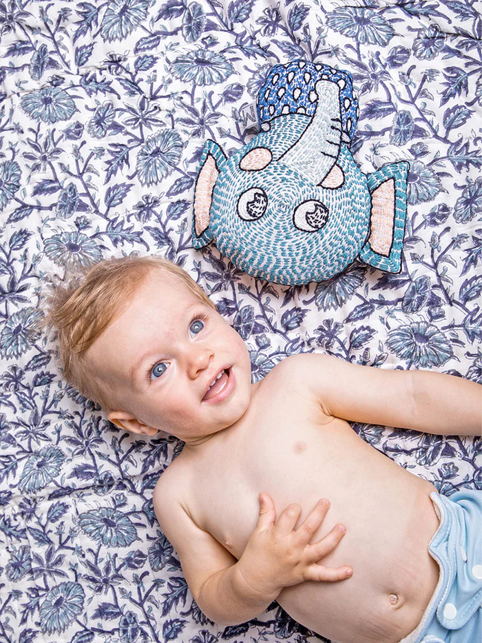 Hand Stitched Lovey Rattle - Elephant