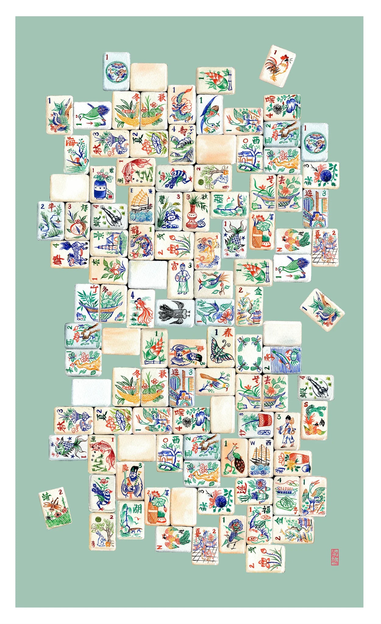 Vintage Mahjong Tea Towel | Bookazine HK