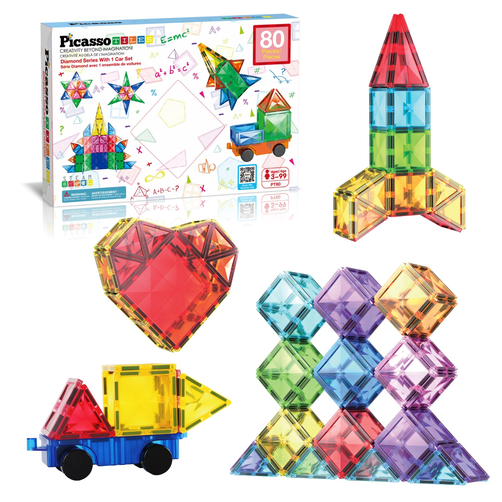 Magnetic Tiles In Blister With Car Base (80Pcs.) | Bookazine HK