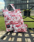 Red Toile Canvas Bag With Pouch
