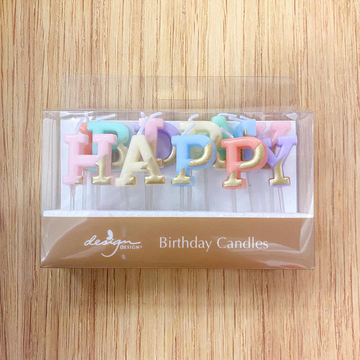 Happy Birthday Pastels &amp; Gold Letter Candles Pack of 13 | Bookazine HK
