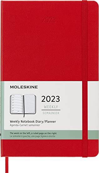 Moleskine Classic 12 Month 2023 Weekly Planner, Hard Cover, Large (5&quot; x 8.25&quot;), Scarlet Red