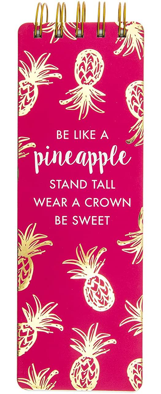 Graphique Pineapples Reporter Journal, Vibrant Pink and Embellished Gold Foil Portable Notebook, 150 Lined Sheets w/ Matching Cover Designs, 3&quot; x 8.75&quot;