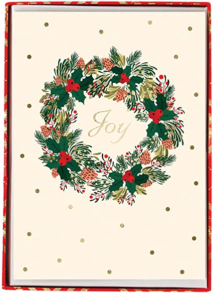 Christmas Card Pack Joy Wreath 15Ct