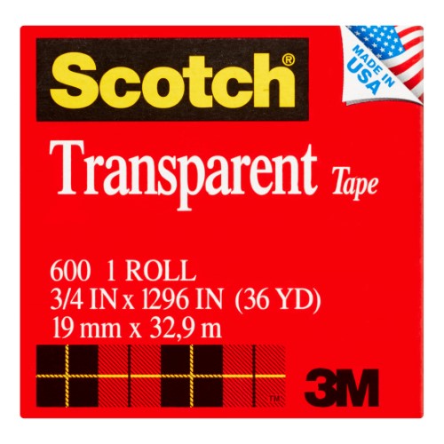Scotch Transparent Tape 600, 3/4&quot; X 1296&quot;, Boxed, 1&quot; Core, 1 Roll