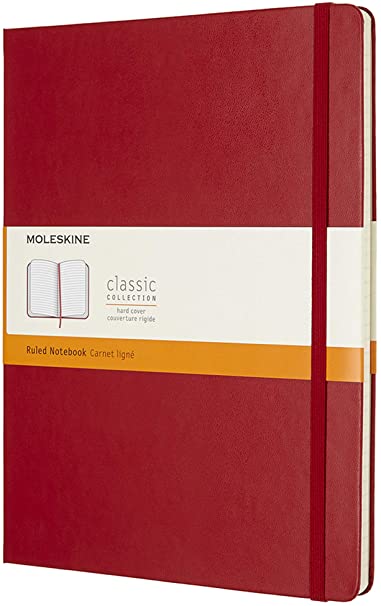 Moleskine Classic Notebook, Hard Cover, XL (7.5&quot; x 9.5&quot;) Ruled/Lined, Scarlet Red, 192 Pages
