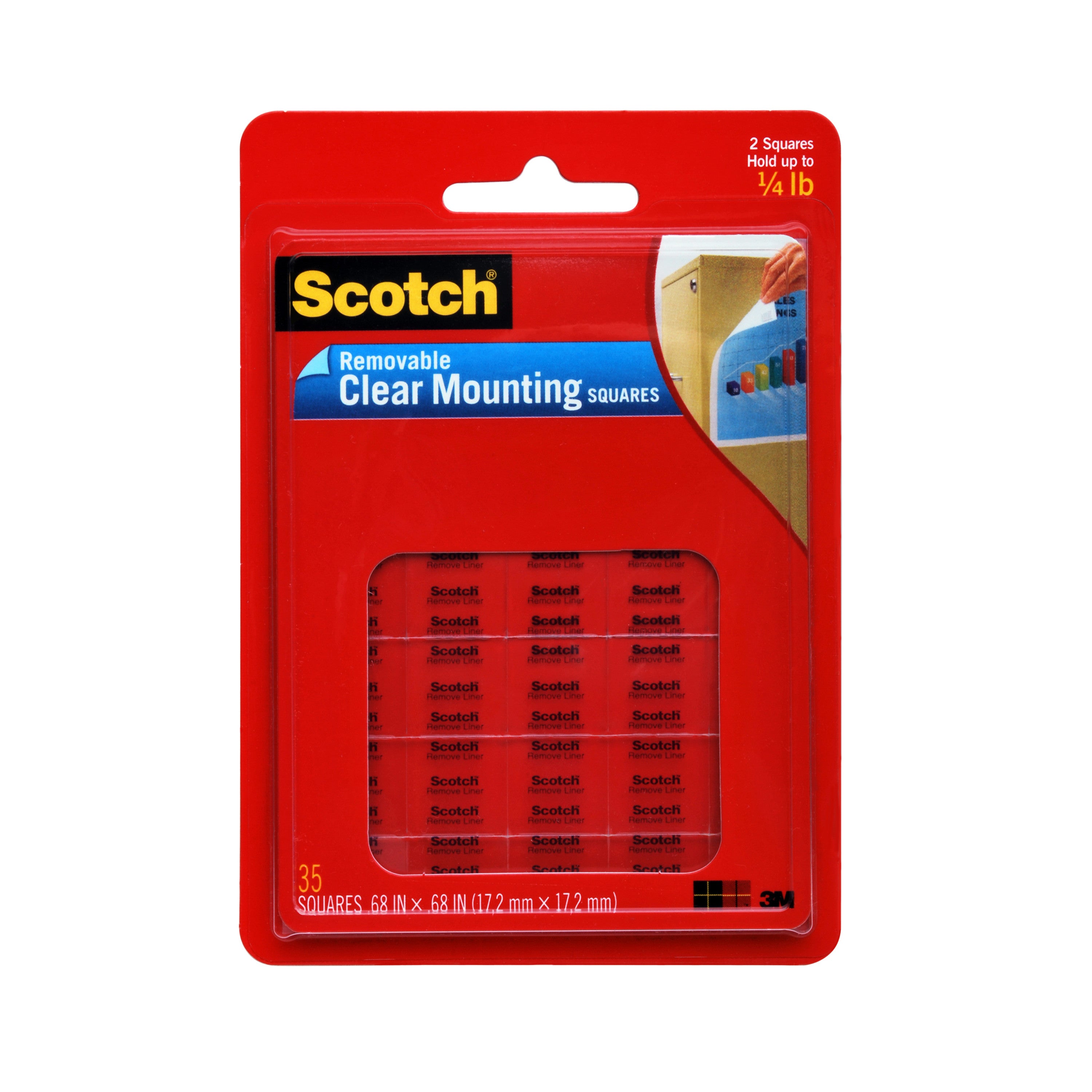 Scotch Mounting Squares, Precut, Removable, 11/16&quot; X 11/16&quot;, Clear, 35/Pack