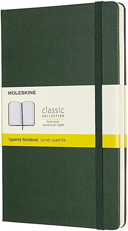 Moleskine Classic Notebook, Hard Cover, Large (5&quot; x 8.25&quot;) Squared/Grid, Myrtle Green, 240 Pages