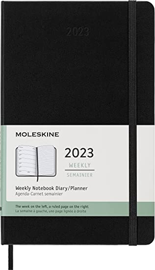 Moleskine Classic 12 Month 2023 Weekly Planner, Hard Cover, Large (5&quot; x 8.25&quot;), Black
