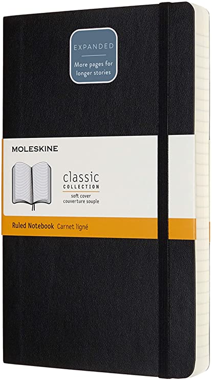 Moleskine Classic Expanded Notebook, Soft Cover, Large (5&quot; x 8.25&quot;) Ruled/Lined, Black, 400 Pages