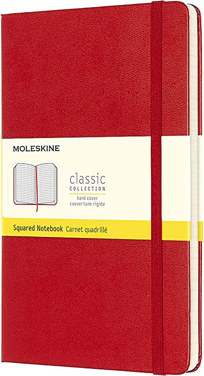 Moleskine Classic Notebook, Hard Cover, Large (5&quot; x 8.25&quot;) Squared/Grid, Scarlet Red, 240 Pages