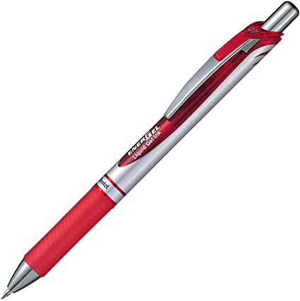 Pentel Energel Knock Ballpoint Pen, 0.7mm Triangle Tip, Siver Body with Red Accent (BL77-B)