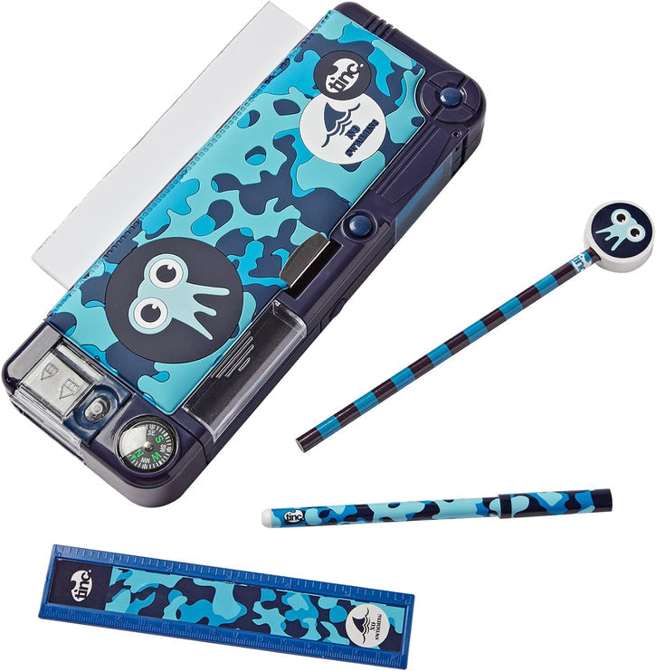 Tonkin Camo Snap Compartment Pencil Case - Blue