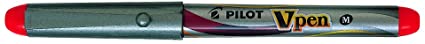 Pilot VPen Disposable Fountain Pen Silver Barrel 0.58 mm Tip - Red, Single Pen
