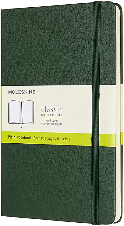 Moleskine Classic Notebook, Hard Cover, Large (5&quot; x 8.25&quot;) Plain/Blank, Myrtle Green, 240 Pages