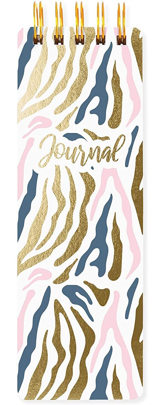 Graphique Reporter Journal, Pink and Navy Zebra, Embellished Gold Foil Portable Notebook, 150 Lined Sheets, 3&quot; x 8.75&quot; - Perfect for Note Taking, List Making and Much More