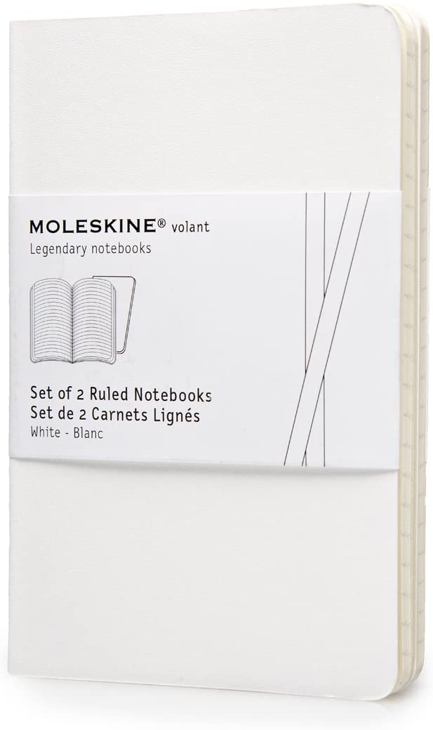 Moleskine Volant Journal, Soft Cover, Pocket (3.5&quot; x 5.5&quot;) Ruled/Lined, White, 80 Pages (Set of 2)
