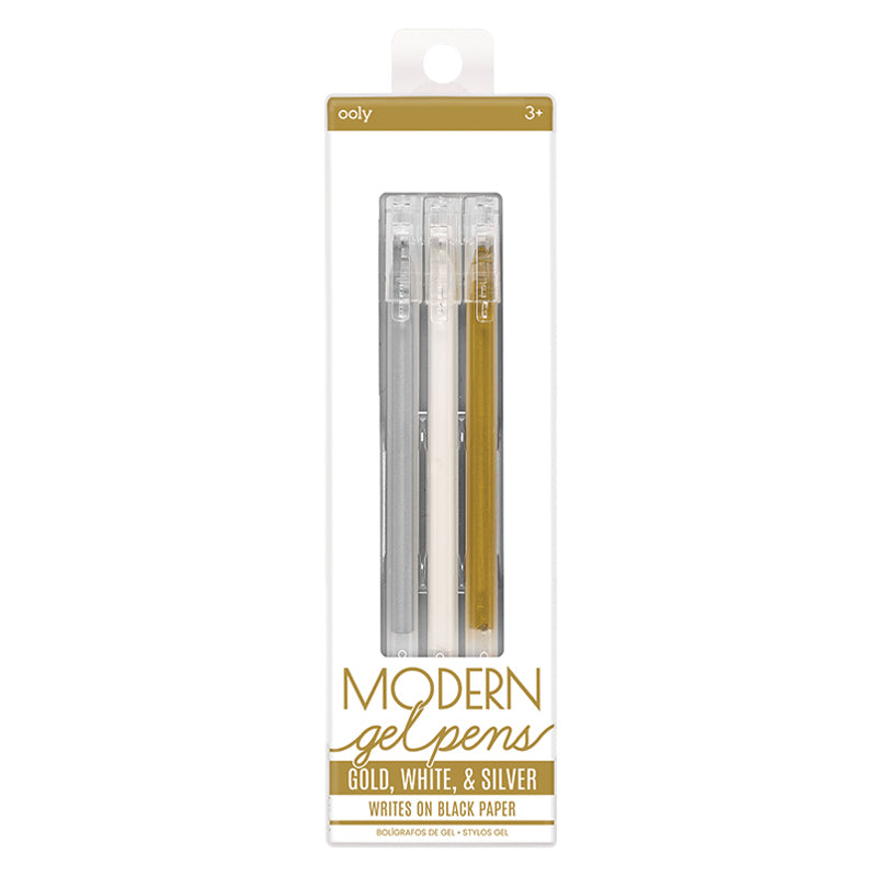 Modern Gel Pens - White, Silver & Gold