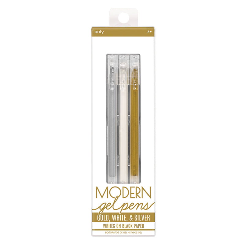 Modern Gel Pens - White, Silver &amp; Gold