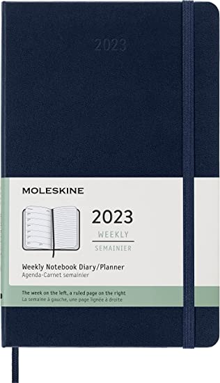 Moleskine Classic 12 Month 2023 Weekly Planner, Hard Cover, Large (5&quot; x 8.25&quot;), Sapphire Blue