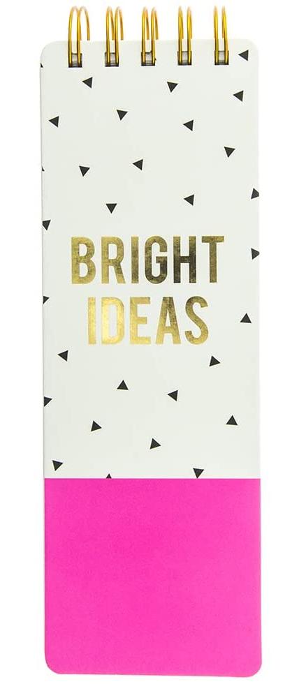 Graphique Bright Ideas Reporter Journal, Bright Pink and Embellished Gold Foil Portable Notebook with “Bright Ideas” Message, 150 Lined Sheets w/ Matching Cover Designs, 3&quot; x 8.75
