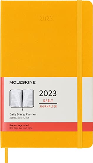 Moleskine Classic 12 Month 2023 Daily Planner, Hard Cover, Large (5&quot; x 8.25&quot;), Orange Yellow