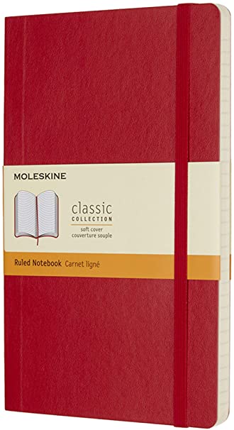 Moleskine Classic Notebook, Soft Cover, Large (5&quot; x 8.25&quot;) Ruled/Lined, Scarlet Red, 192 pages