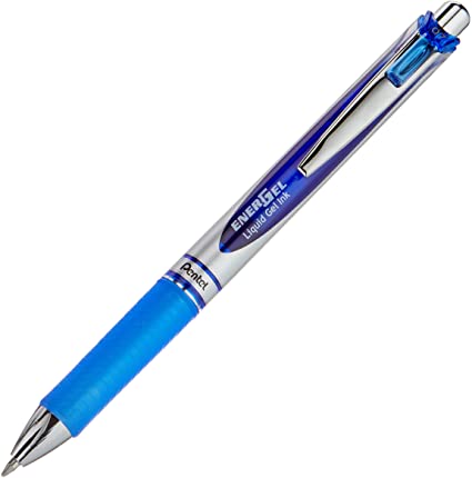 Pentel Energel Knock Ballpoint Pen, 0.7mm Triangle Tip, Siver Body with Blue Accent (BL77-C)