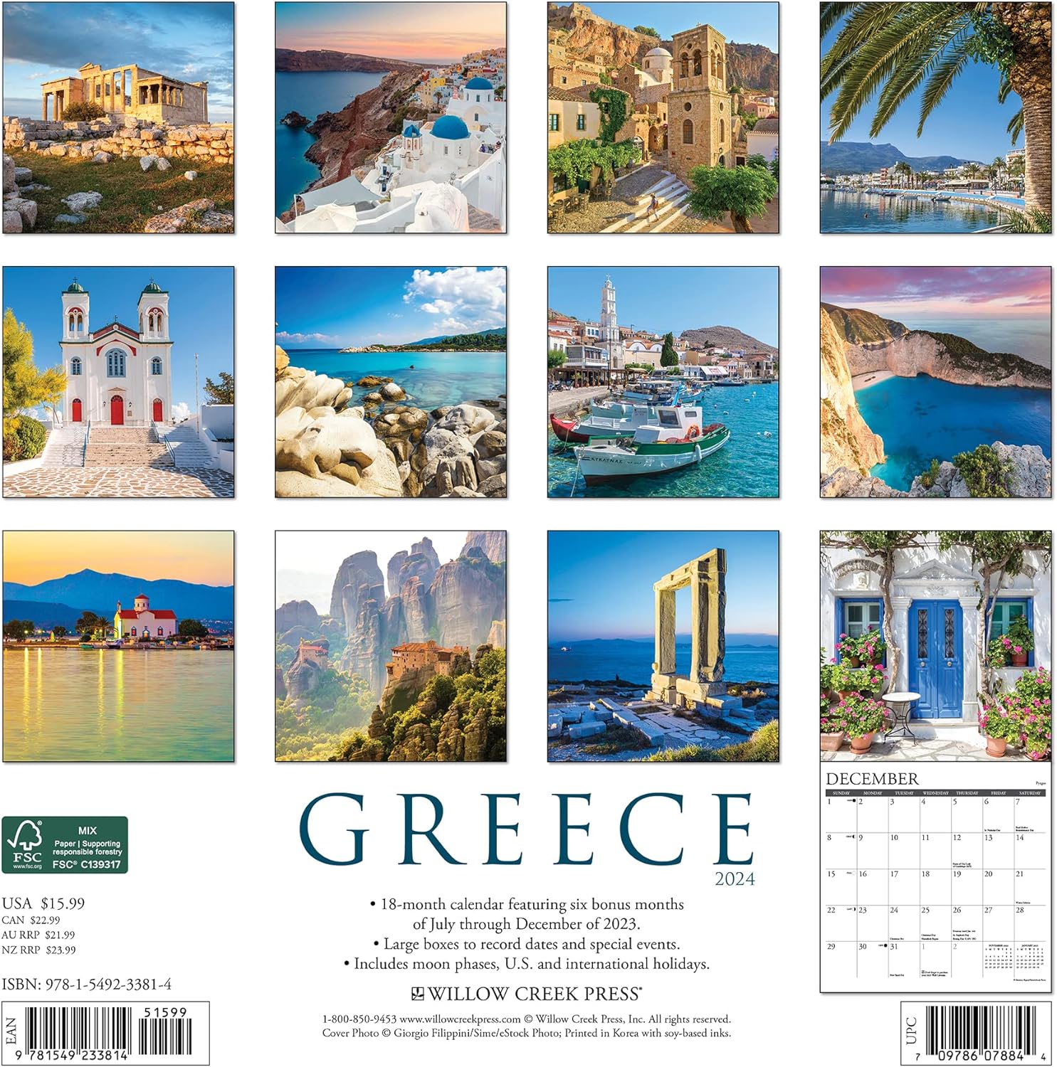 Greece Monthly 2024 Wall Calendar Bookazine HK