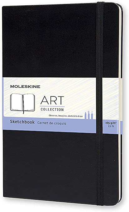 Moleskine Art Sketchbook, Hard Cover, Large (5&quot; x 8.25&quot;) Plain/Blank, Black, 104 Pages