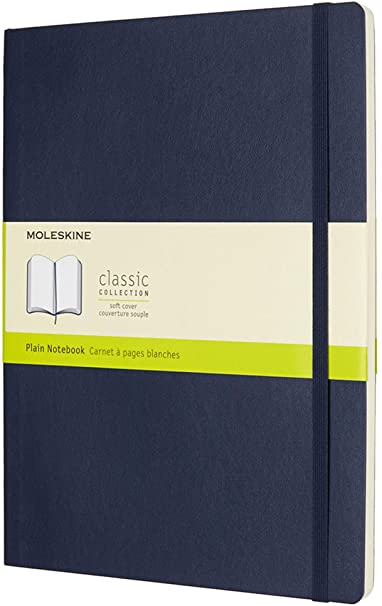 Moleskine Classic Notebook, Soft Cover, XL (7.5&quot; x 9.5&quot;) Plain/Blank, Sapphire Blue, 192 Pages