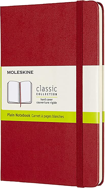 Moleskine Classic Notebook, Hard Cover, Medium (4.5&quot; x 7&quot;) Plain/Blank, Scarlet Red, 208 Pages