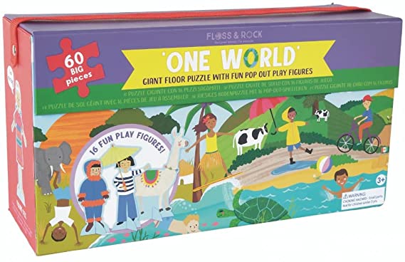Floss &amp; Rock 43P6369 One World 60 Piece Floor Jigsaw Puzzle with Pop Out Pieces, Multicolor, 30 x 16.5 x 10.5cm