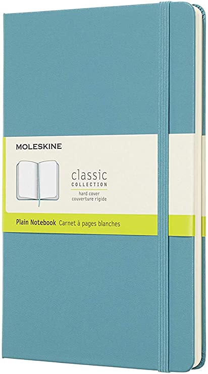 Moleskine Classic Notebook, Hard Cover, Large (5&quot; x 8.25&quot;) Plain/Blank, Reef Blue, 240 Pages