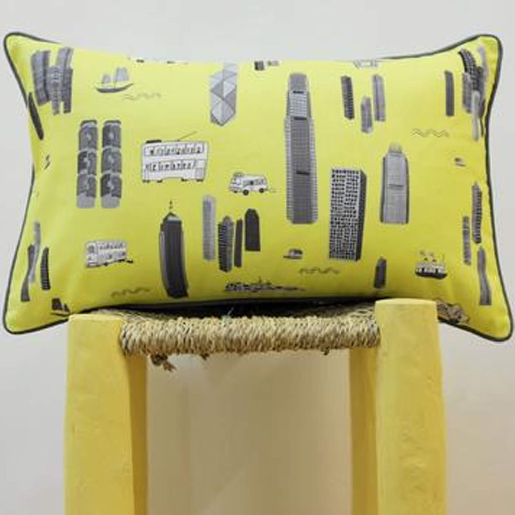 CUSHION COVER BRIGHT YELLOW & GREY